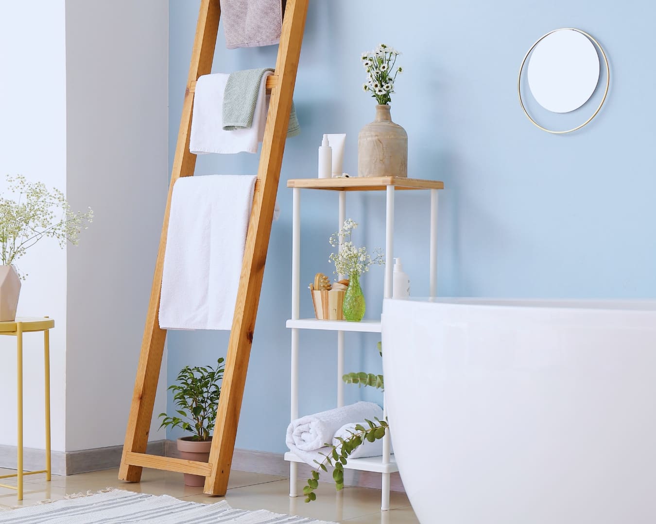 Polihousi Decoração de Banheiro Dispenser de Sabonete de Shampoo Acessórios para banheiro Porta Algodão e Cotonete Toalheiro Espelho de Banheiro Porta Papel Higiênico