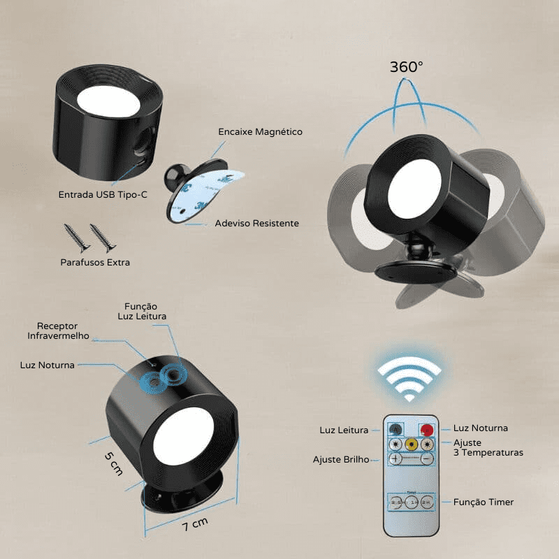 Arandela de Parede Interna LED Bifocal Sem Fio Polihousi 12