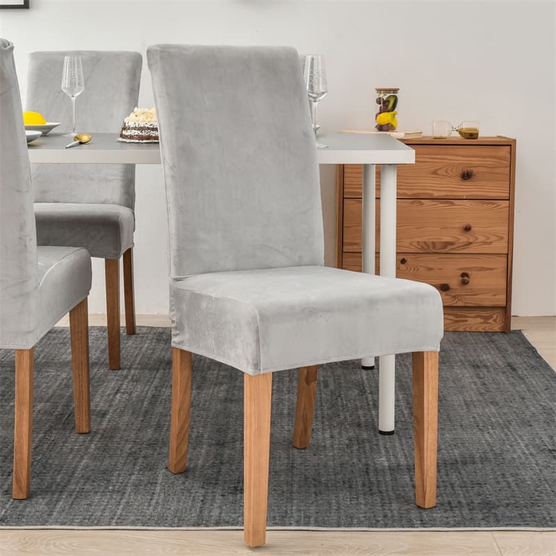 Capa Para Cadeira de Jantar Suede Premium Cinza Claro Polihousi 1