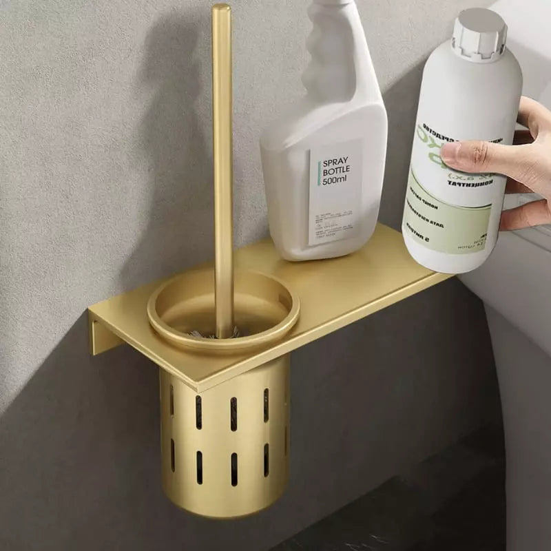 Escova Sanitária para Banheiro com Suporte Alumínio Dourado Polihousi 3