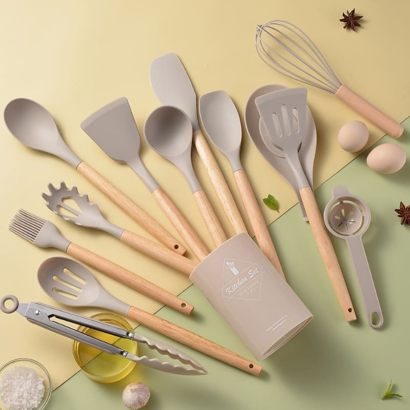 Kit Utensílios de Cozinha 14 Peças Silicone Com Organizador Polihousi 1