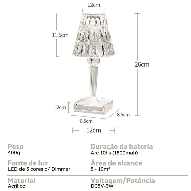 Luminária de Mesa LED Diamante USB 3 em 1 Sem Fio Polihousi 24