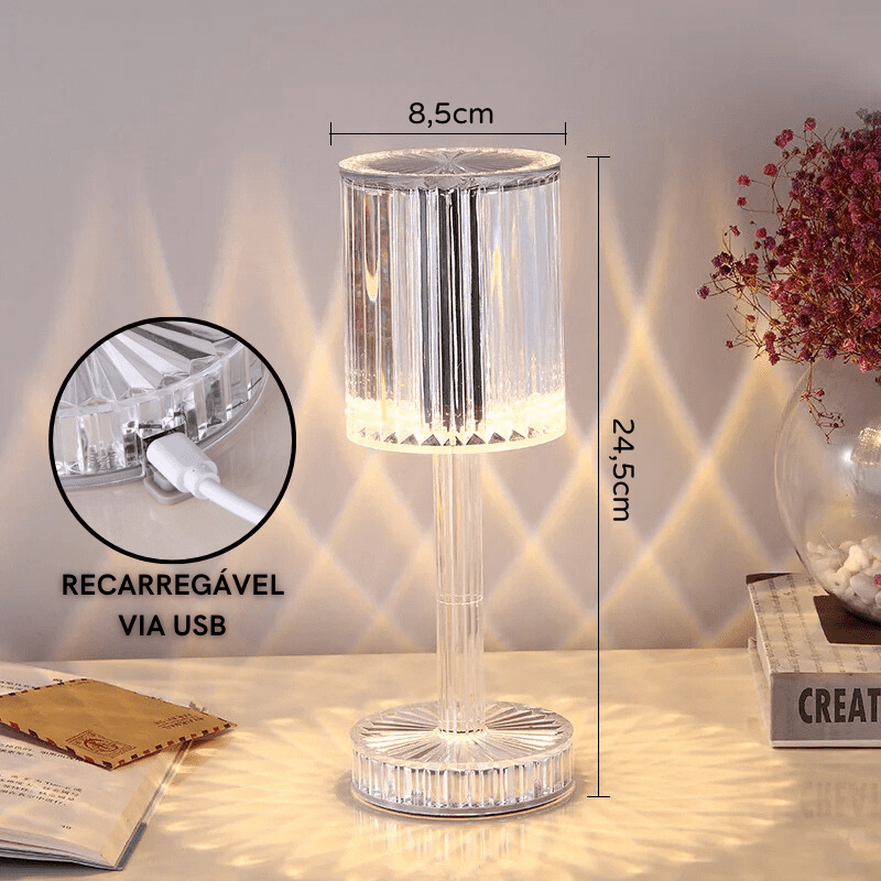 Luminária de Mesa LED Recarregável Sem Fio Cristal Polihousi 15