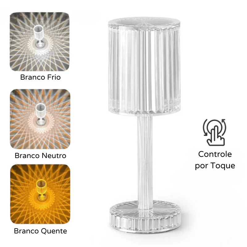 Luminária de Mesa LED Recarregável Sem Fio Cristal Polihousi 16